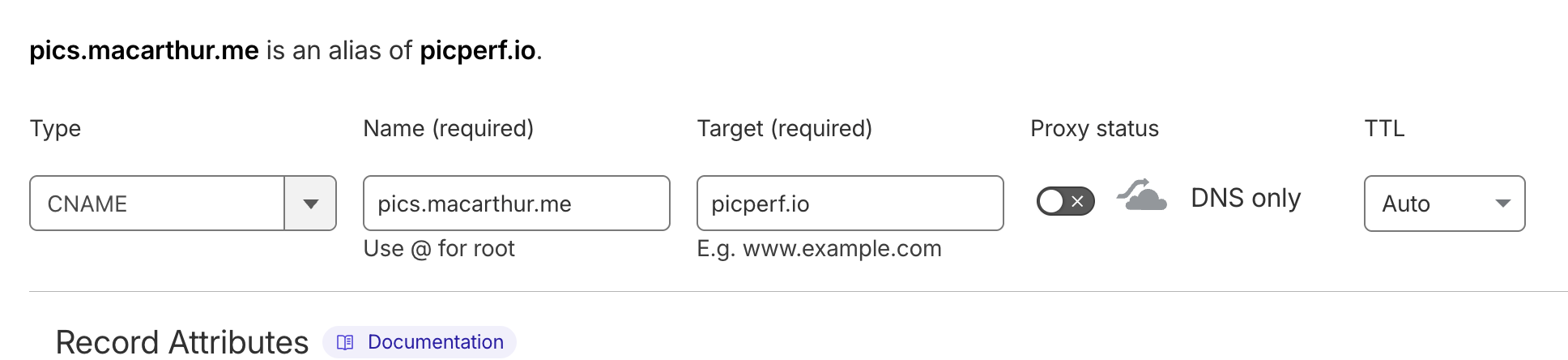 CNAME verification record